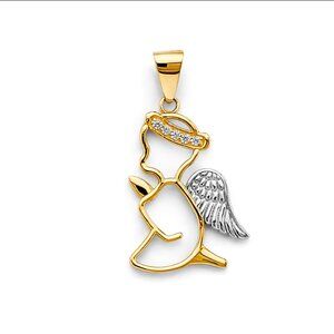 14KT Gold Two Toned CZ Angel on Knees Pendant